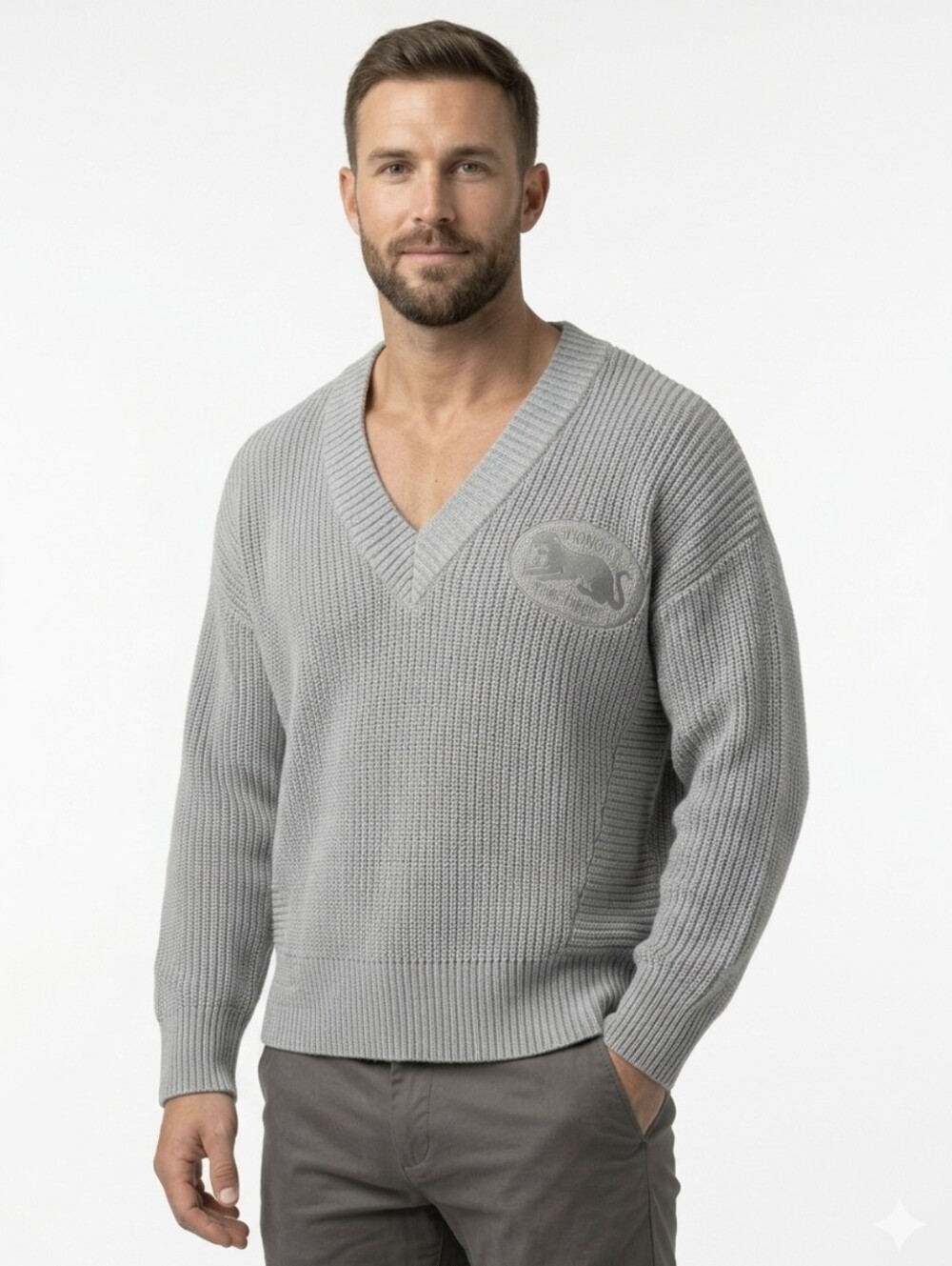 NWT Honor The Gift Gray Doctorate V-Neck Knit Sweater Size L